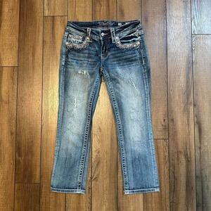 Miss me‎ signature crop dark wash rhinestone embellishments size 28